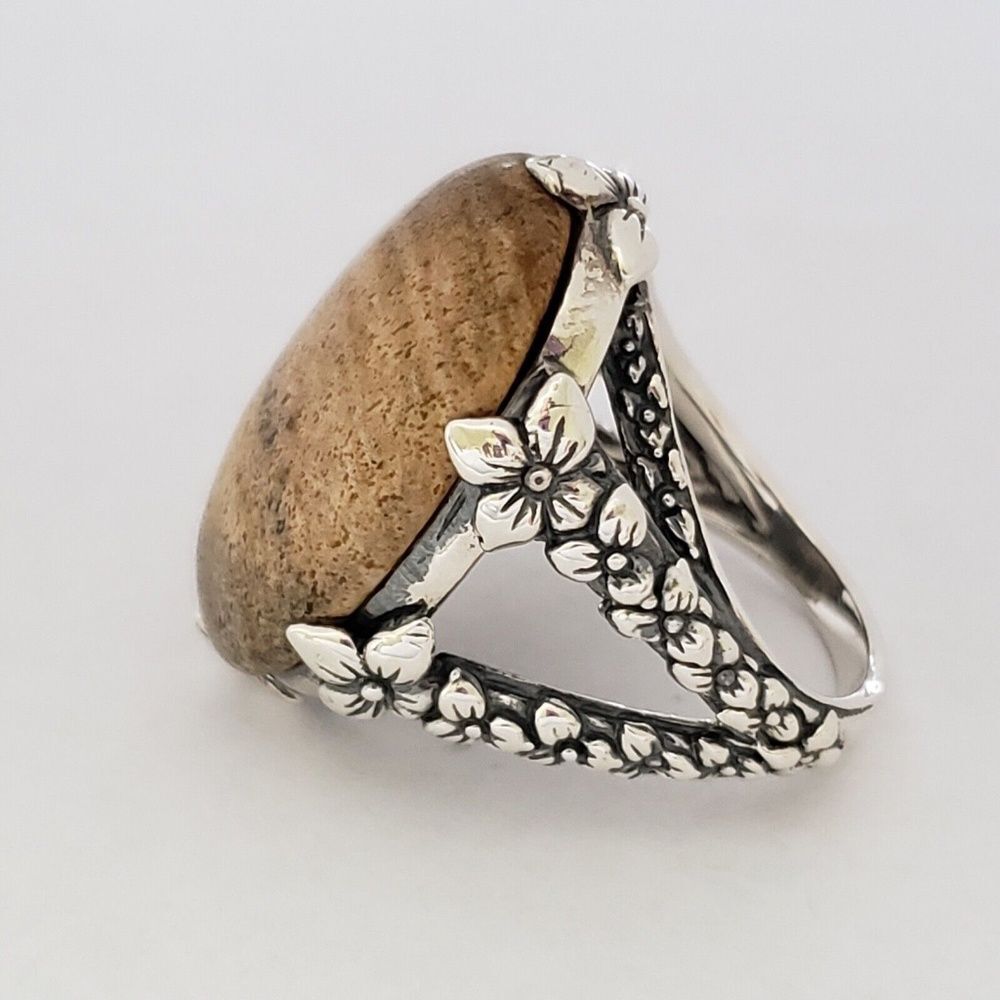 STEPHEN DWECK Sterling Silver Cabochon Landscape Jasper Ring Size 7